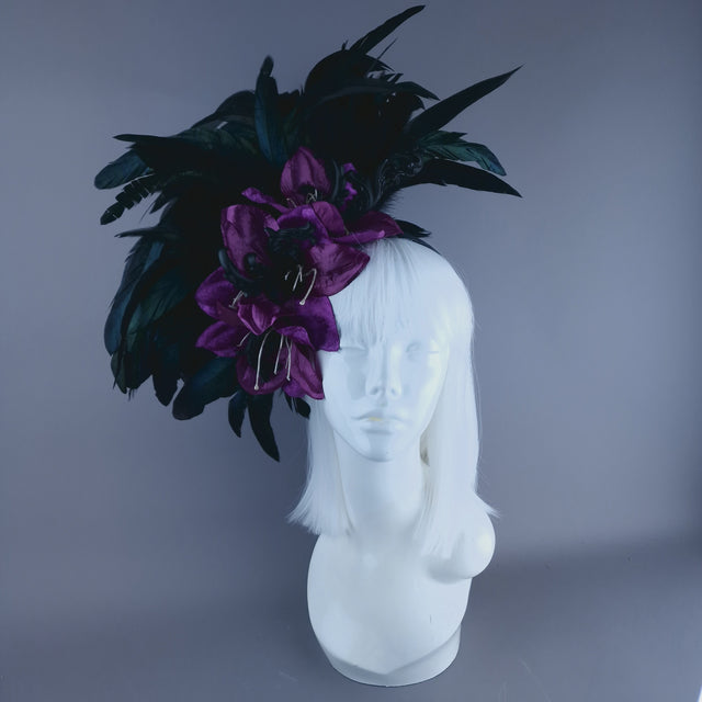 "Moloch" Purple Flower Feather & Filigree Headpiece