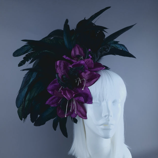 "Moloch" Purple Flower Feather & Filigree Headpiece