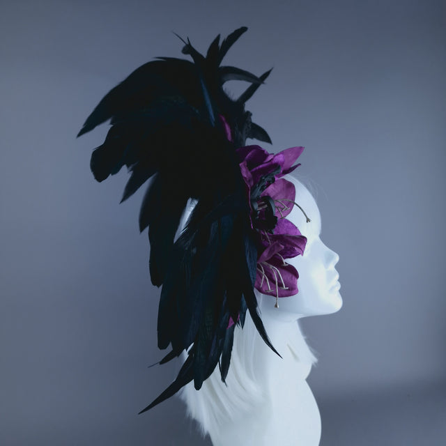 "Moloch" Purple Flower Feather & Filigree Headpiece