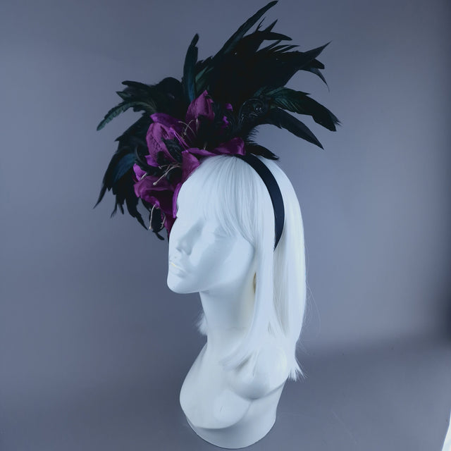 "Moloch" Purple Flower Feather & Filigree Headpiece