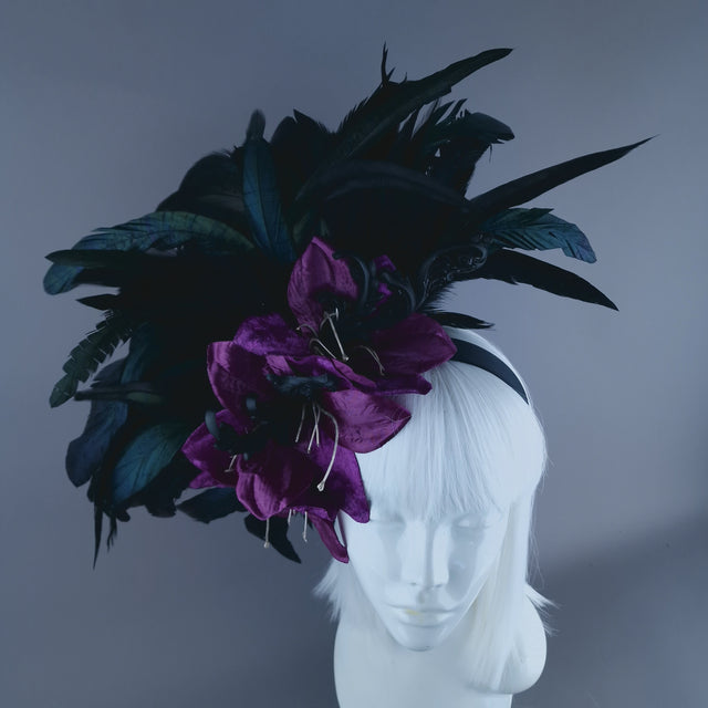 "Moloch" Purple Flower Feather & Filigree Headpiece