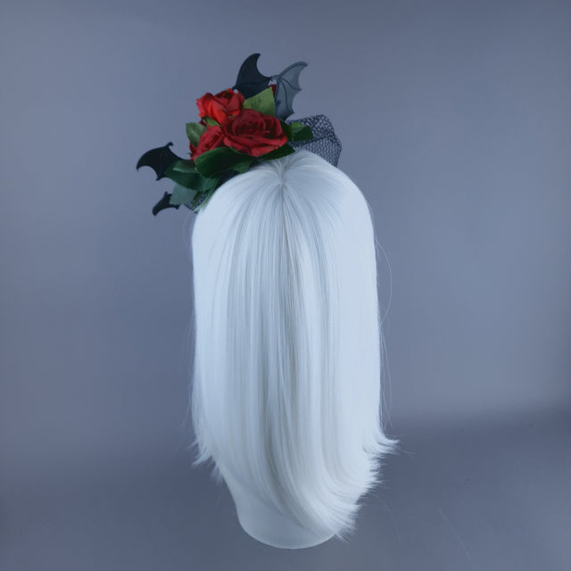 "Dade" Bat Wing & Red Rose Veil Headdress