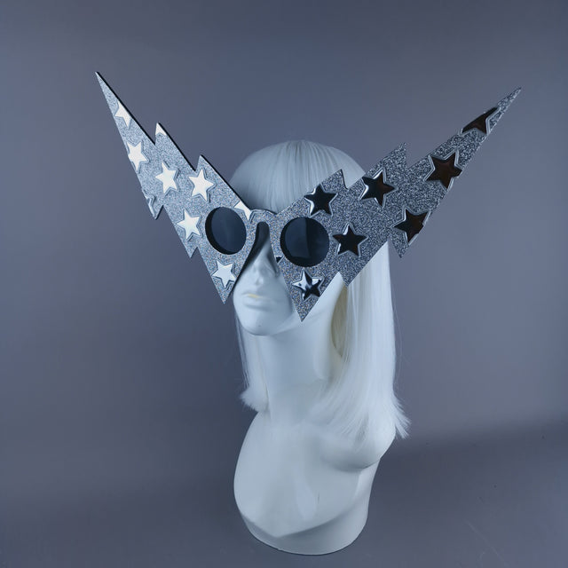 "Starman" Silver Glitter Star Lightning Bolt Sunglasses