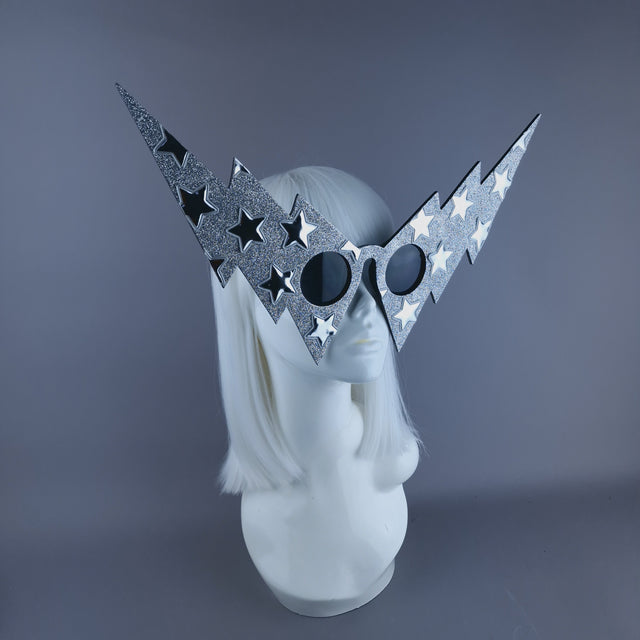 "Starman" Silver Glitter Star Lightning Bolt Sunglasses