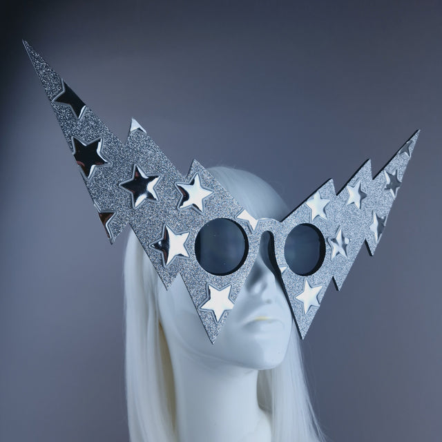 "Starman" Silver Glitter Star Lightning Bolt Sunglasses