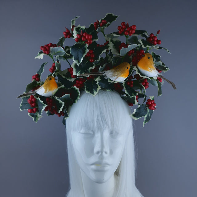 Large Holly & Robins Xmas Headdress