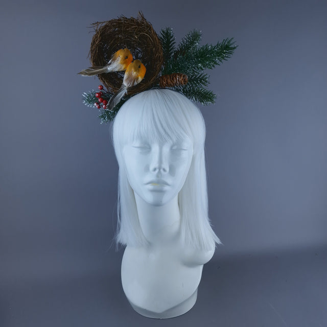 Robins in Nest & Pine Cones Xmas Headdress