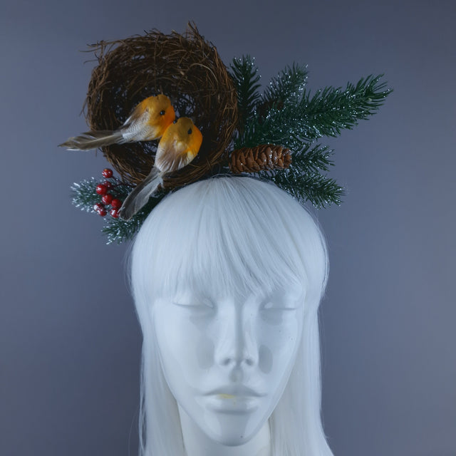 Robins in Nest & Pine Cones Xmas Headdress