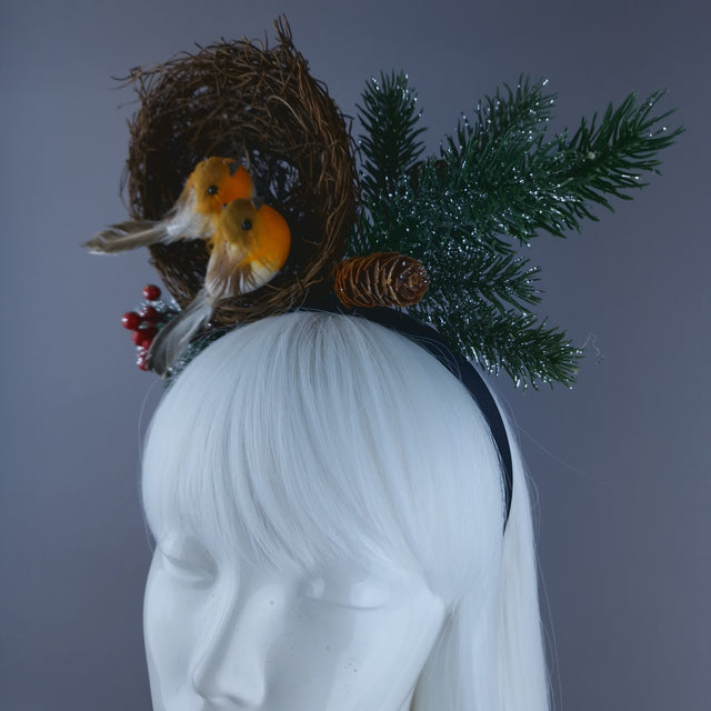 Robins in Nest & Pine Cones Xmas Headdress
