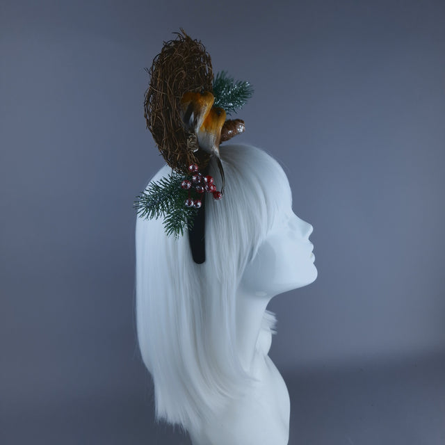 Robins in Nest & Pine Cones Xmas Headdress