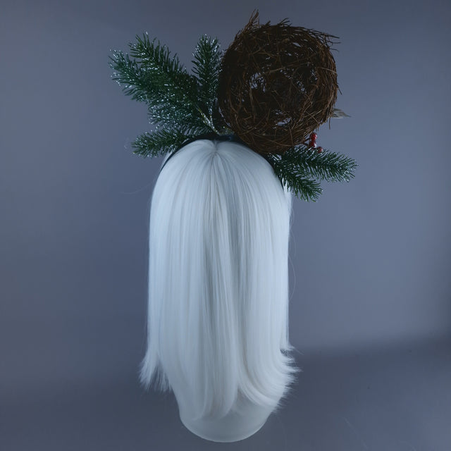 Robins in Nest & Pine Cones Xmas Headdress