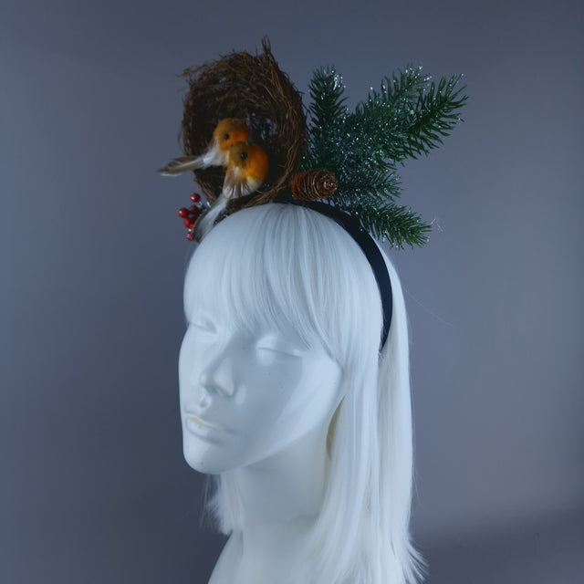 Robins in Nest & Pine Cones Xmas Headdress