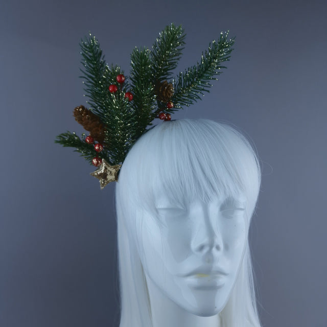 Glitter Pine Cone & Holly Star Xmas Headdress