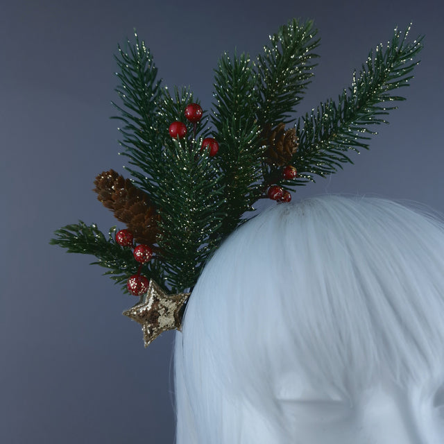 Glitter Pine Cone & Holly Star Xmas Headdress