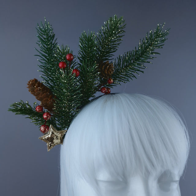 Glitter Pine Cone & Holly Star Xmas Headdress