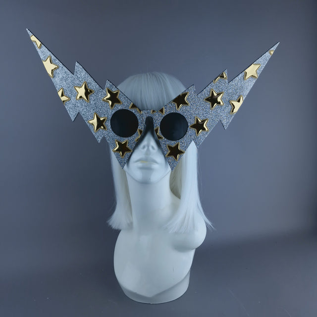 "Starman" Silver Glitter Gold Star Lightning Bolt Sunglasses