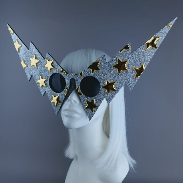 "Starman" Silver Glitter Gold Star Lightning Bolt Sunglasses