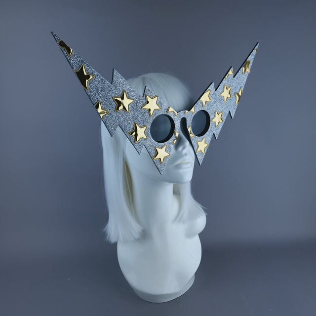 "Starman" Silver Glitter Gold Star Lightning Bolt Sunglasses