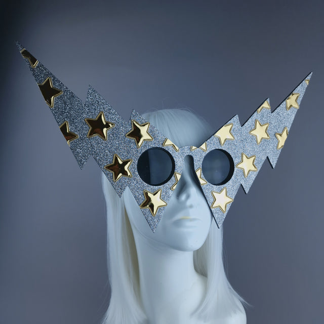"Starman" Silver Glitter Gold Star Lightning Bolt Sunglasses
