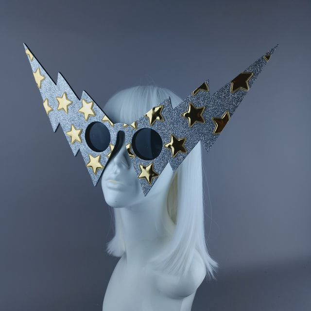"Starman" Silver Glitter Gold Star Lightning Bolt Sunglasses