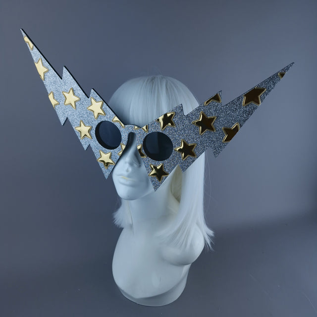 "Starman" Silver Glitter Gold Star Lightning Bolt Sunglasses