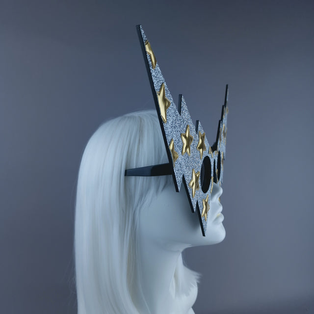 "Starman" Silver Glitter Gold Star Lightning Bolt Sunglasses