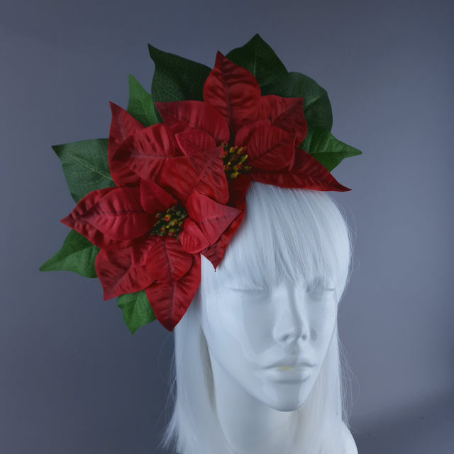 Large Red Poinsettia Xmas Headdress