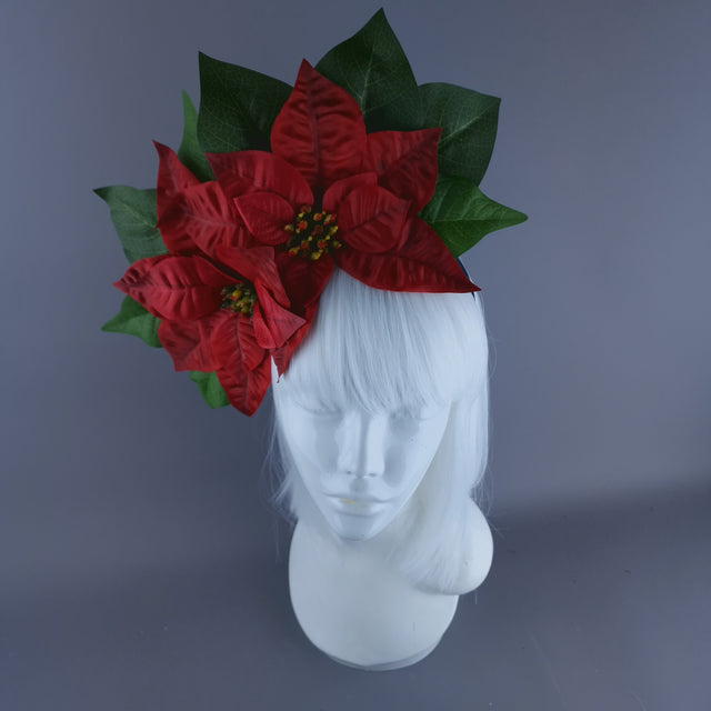 Large Red Poinsettia Xmas Headdress