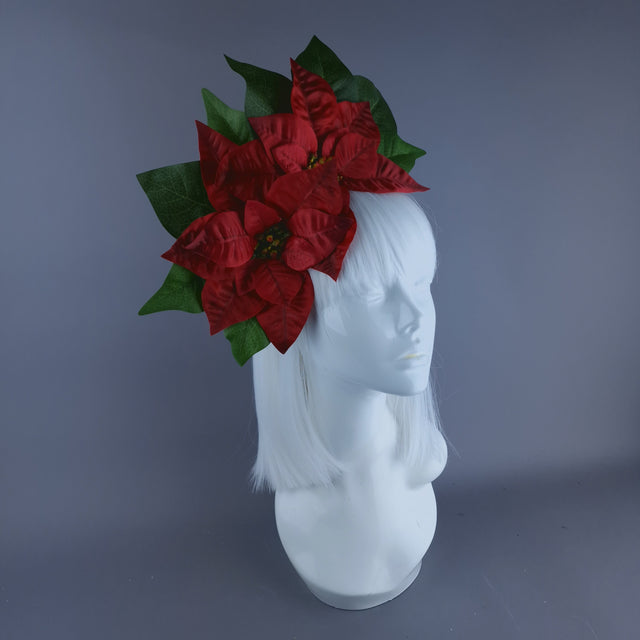 Large Red Poinsettia Xmas Headdress