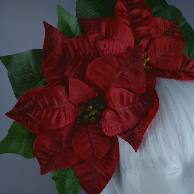 Large Red Poinsettia Xmas Headdress