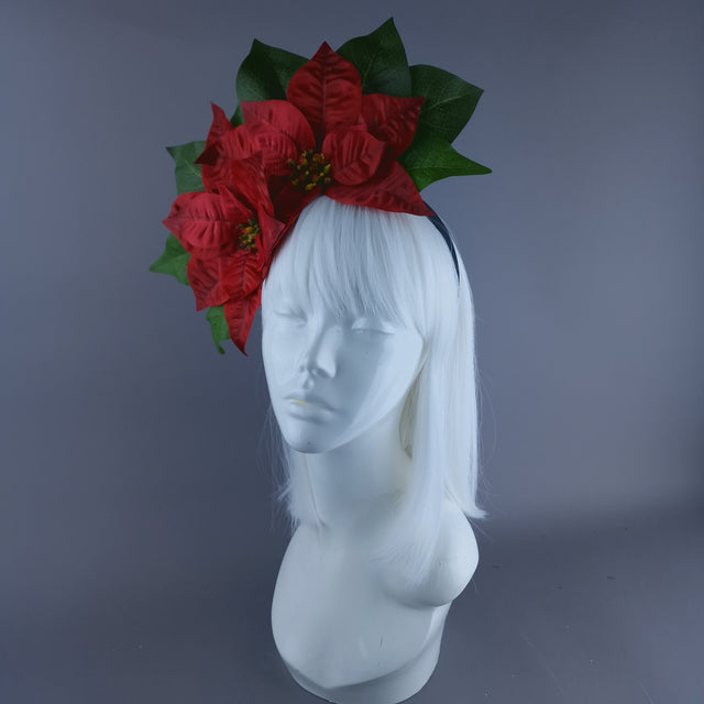 Large Red Poinsettia Xmas Headdress