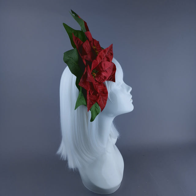 Large Red Poinsettia Xmas Headdress