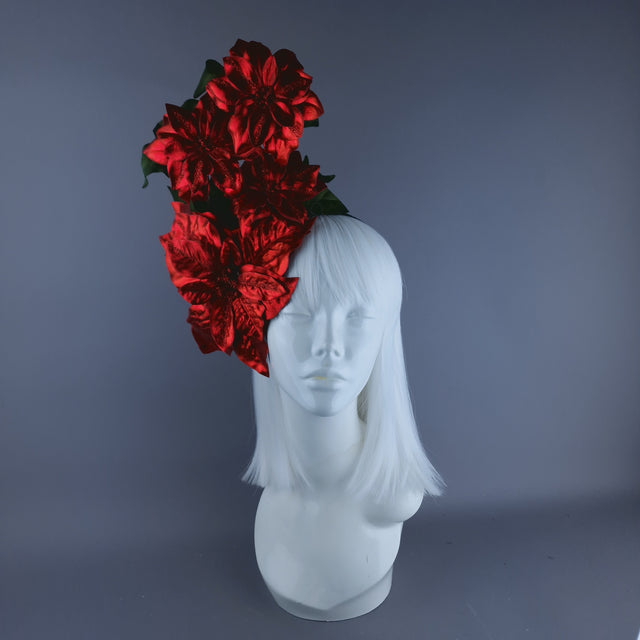 Metallic Red Poinsettia Xmas Headdress