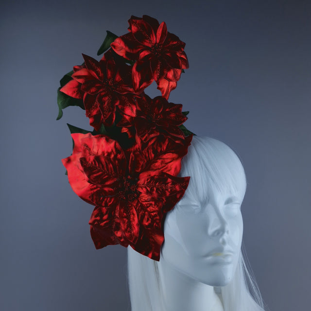 Metallic Red Poinsettia Xmas Headdress