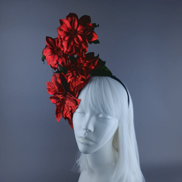 Metallic Red Poinsettia Xmas Headdress