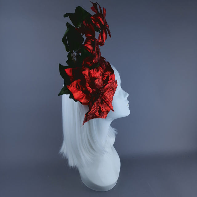 Metallic Red Poinsettia Xmas Headdress