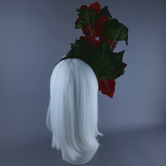 Metallic Red Poinsettia Xmas Headdress