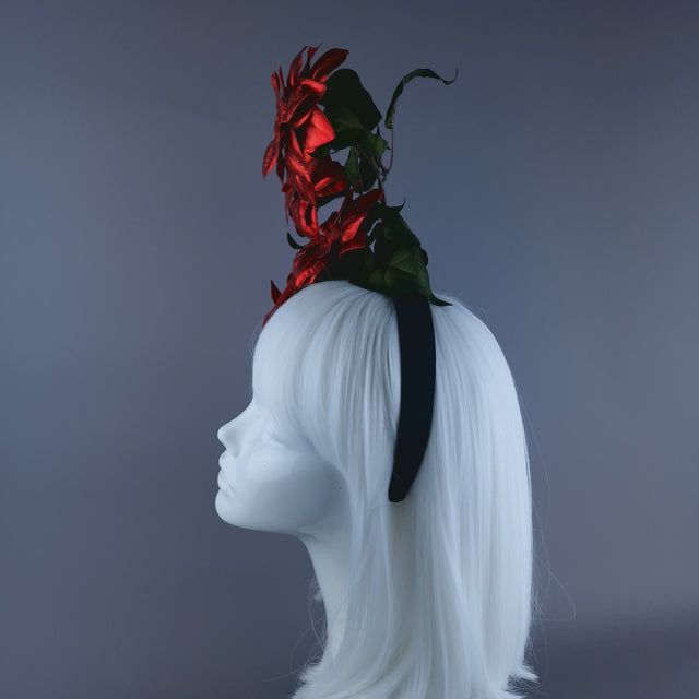 Metallic Red Poinsettia Xmas Headdress