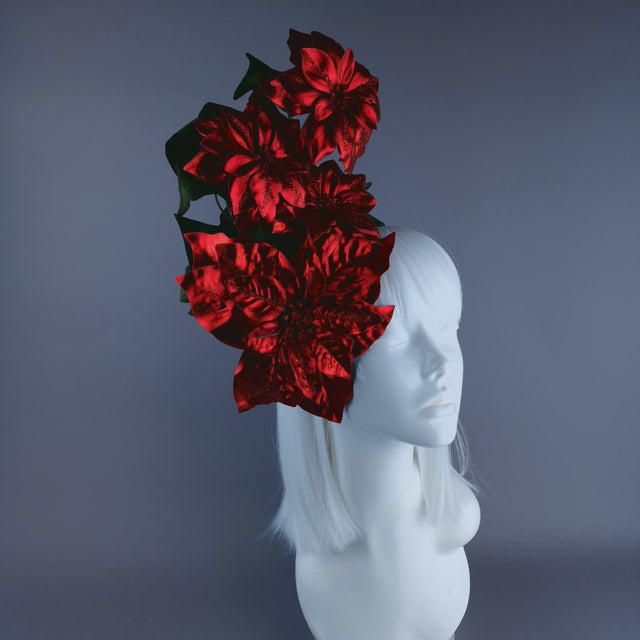 Metallic Red Poinsettia Xmas Headdress