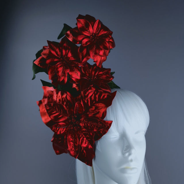 Metallic Red Poinsettia Xmas Headdress