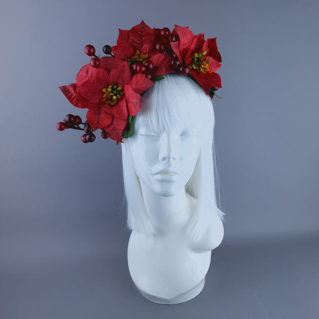 Red Poinsettia & Berries Vintage Style Xmas Headdress