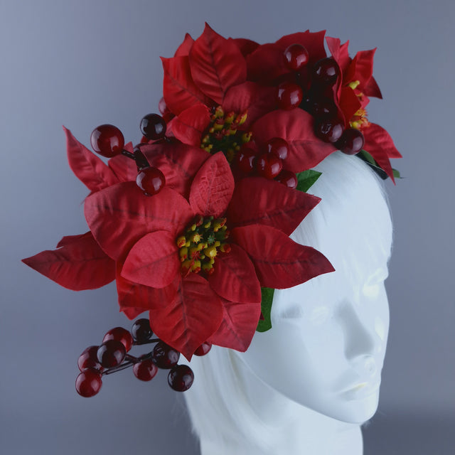 Red Poinsettia & Berries Vintage Style Xmas Headdress