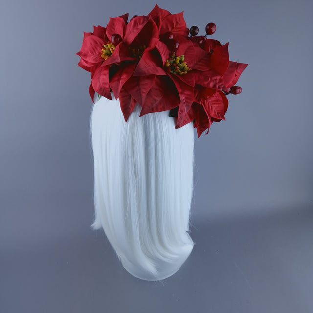 Red Poinsettia & Berries Vintage Style Xmas Headdress