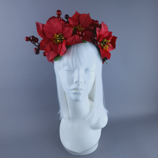 Red Poinsettia & Berries Vintage Style Xmas Headdress