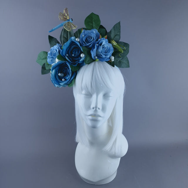 "Lulani" Blue Rose, Pearls & Insects Headdress
