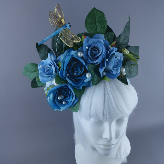 "Lulani" Blue Rose, Pearls & Insects Headdress