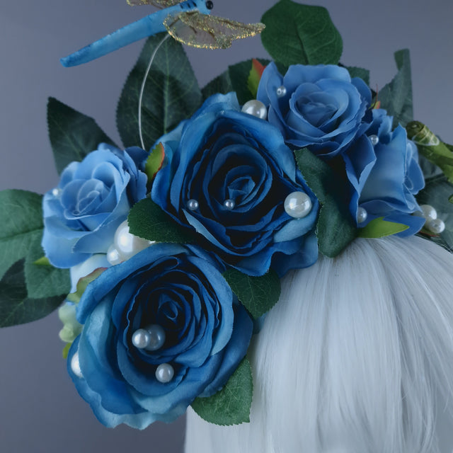 "Lulani" Blue Rose, Pearls & Insects Headdress