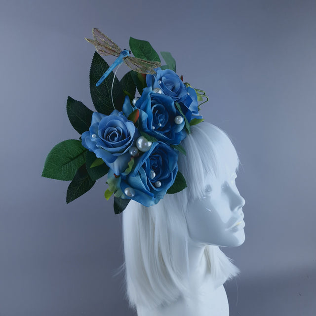 "Lulani" Blue Rose, Pearls & Insects Headdress