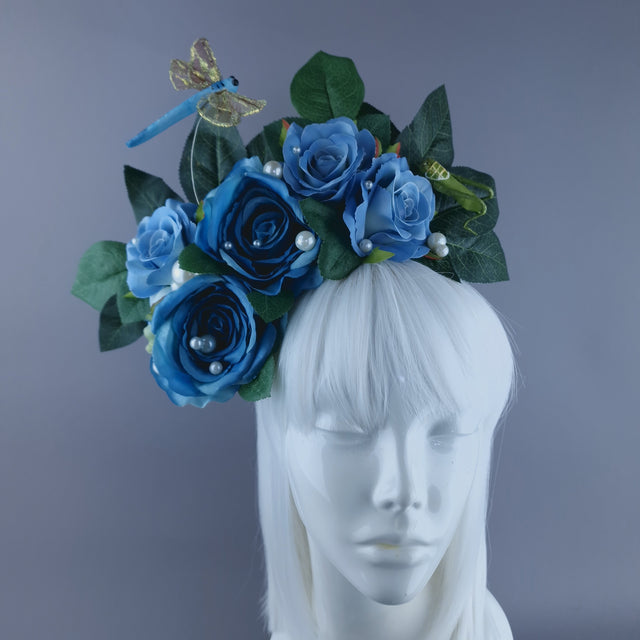 "Lulani" Blue Rose, Pearls & Insects Headdress