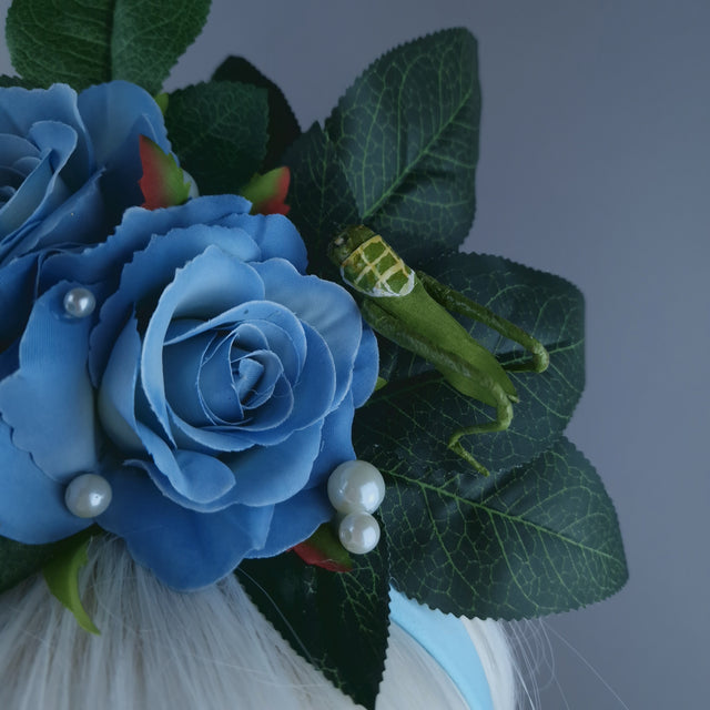 "Lulani" Blue Rose, Pearls & Insects Headdress